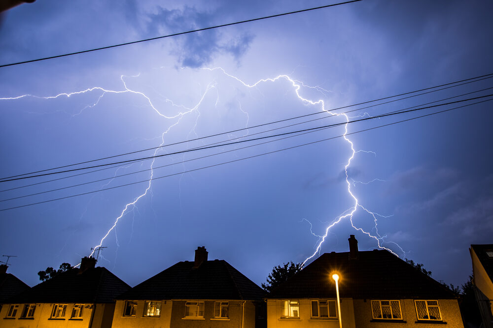 Lightning storm over Houston-area homes